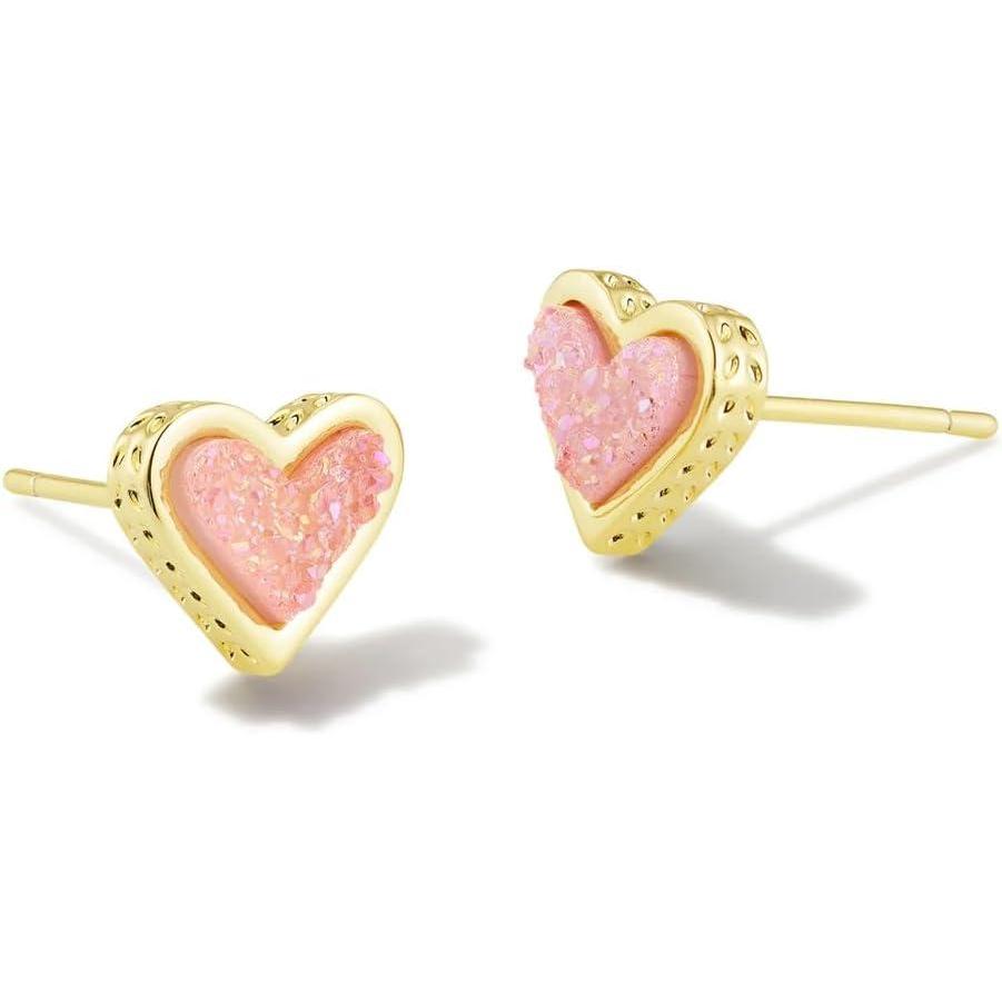 image:imageKendra Scott Ari Heart Stud Earrings for Women Fashion JewelryGOLD LIGHT PINK DRUSY