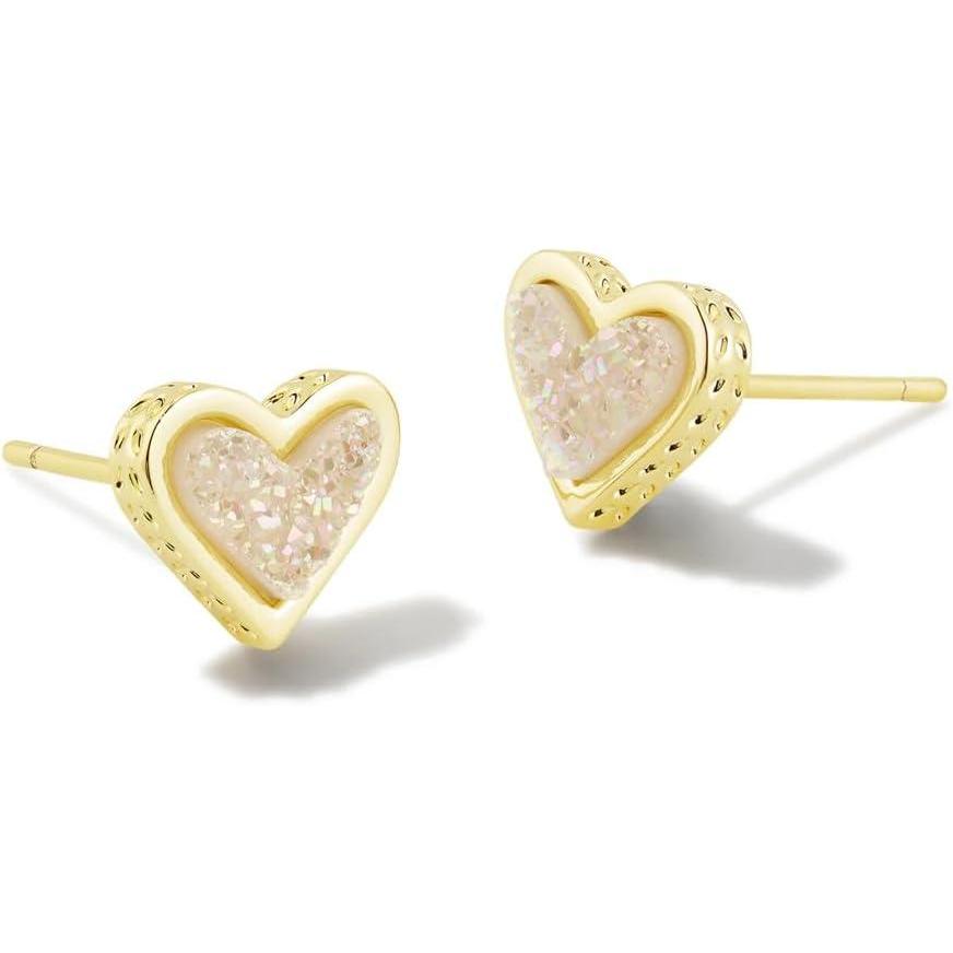 image:imageKendra Scott Framed Ari Heart Stud Earrings for Women Fashion Jewelry 14k GoldPlated Brass Iridescent Drusy
