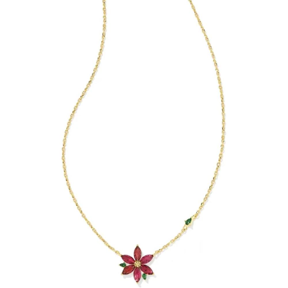 image:imageKendra Scott Poinsettia Pendant Necklace 14k Gold Plated Brass Red Mix Fashion Jewelry for Women