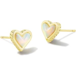 Kendra Scott Ari Heart Stud Earrings for Women, Fashion Jewelry(GOLD – WHITE OPALESCENT RESIN)