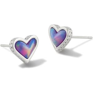Kendra Scott Ari Heart Stud Earrings for Women, Fashion Jewelry(RHODIUM – LILAC OPALESCENT RESIN)