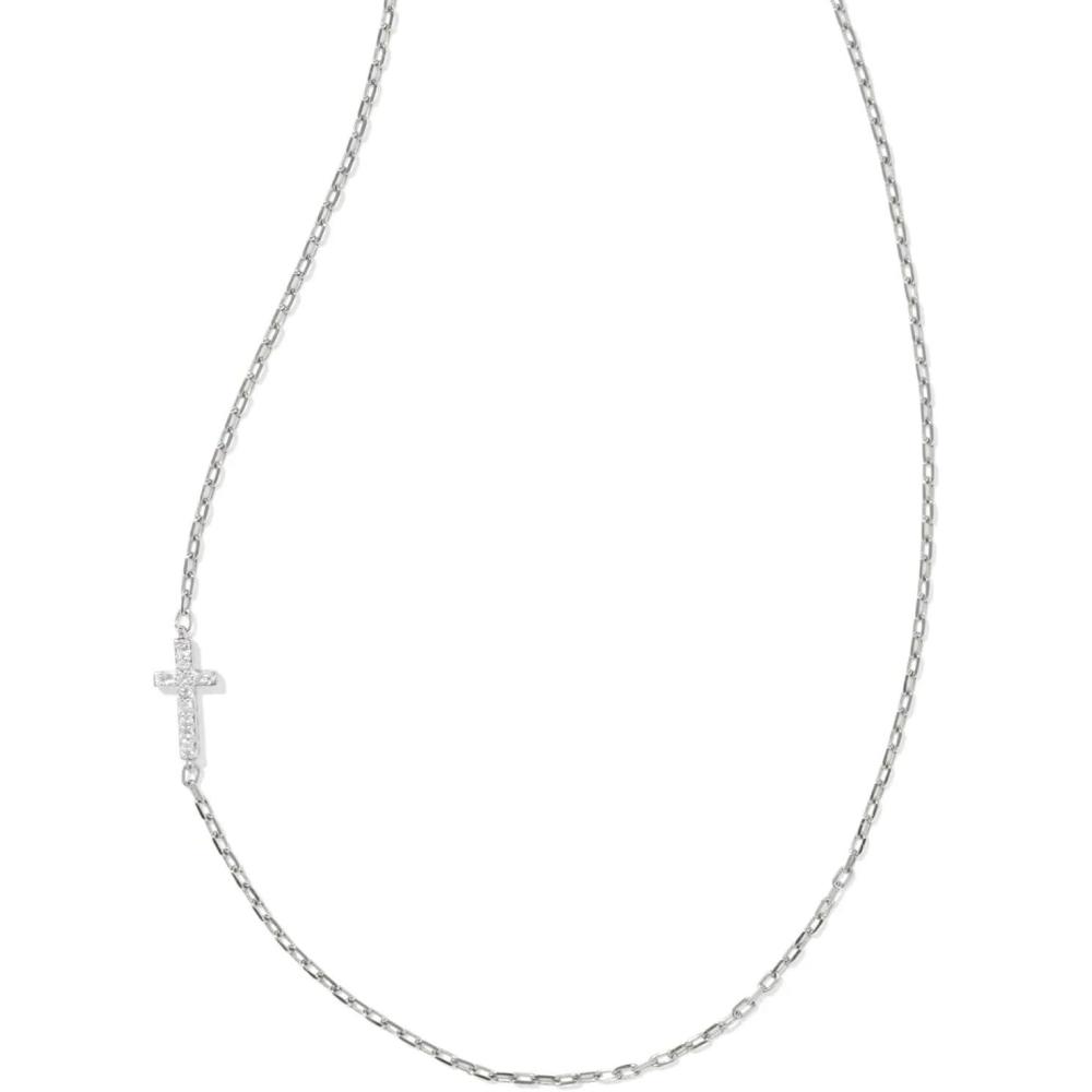 image:imageKendra Scott Cross Inline Pave Necklace Sterling Silver White Topaz