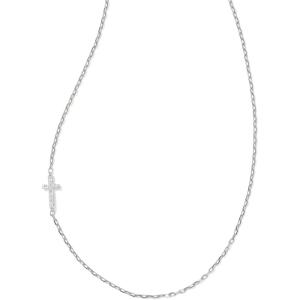 Kendra Scott Cross Inline Pave Necklace, Sterling Silver, White Topaz