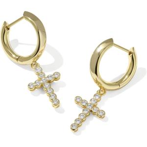 Kendra Scott Cross Crystal Huggie Earrings, Fashion Jewelry for Women(GOLD-WHITE CUBIC ZIRCONIA)