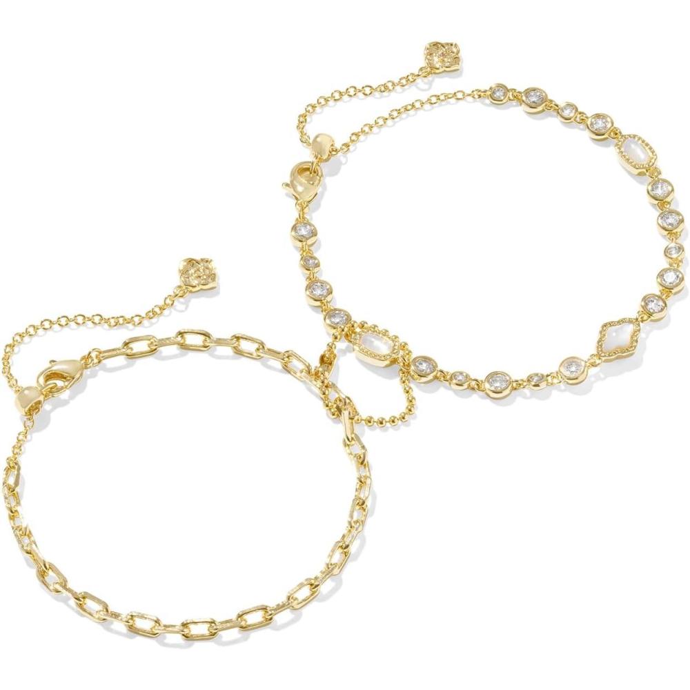 image:imageKendra Scott Mini Elisa Abbie Set Of 2 Delicate Chain Bracelets GoldPlated Brass White Mix Fashion Jewelry for Women