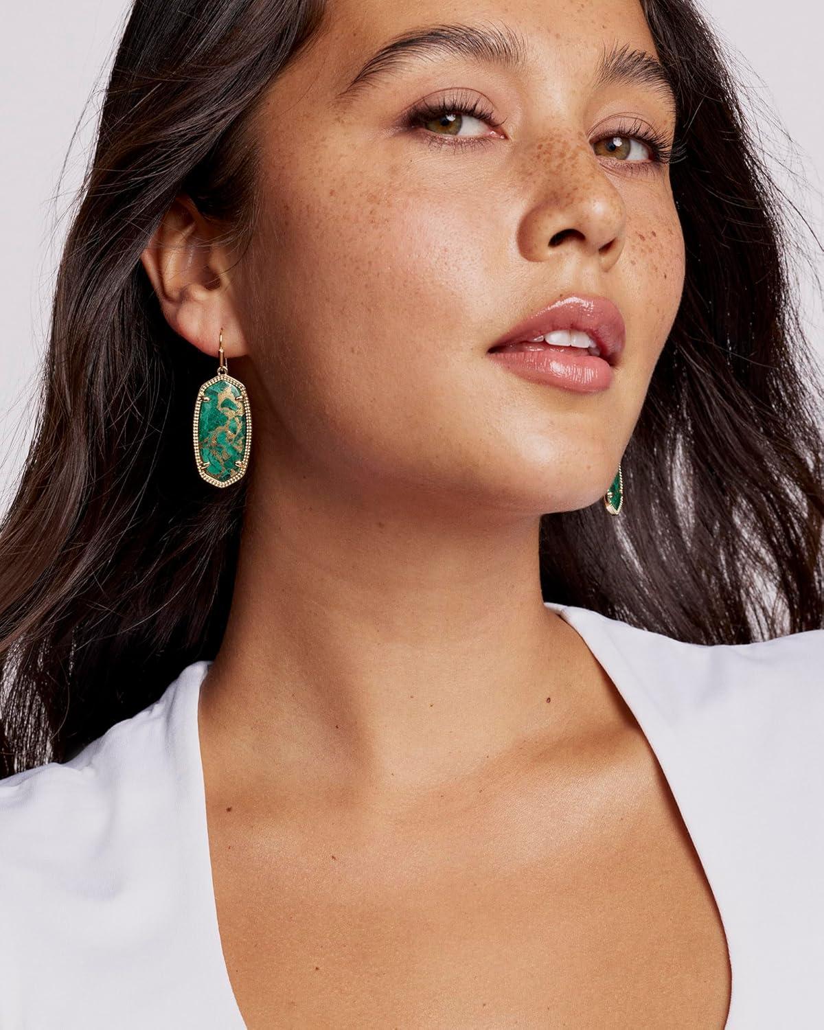 image:imageKendra Scott Elle Drop Earrings in Bronze Veined Green Malachite 14k GoldPlated Brass Fashion Jewelry for Women