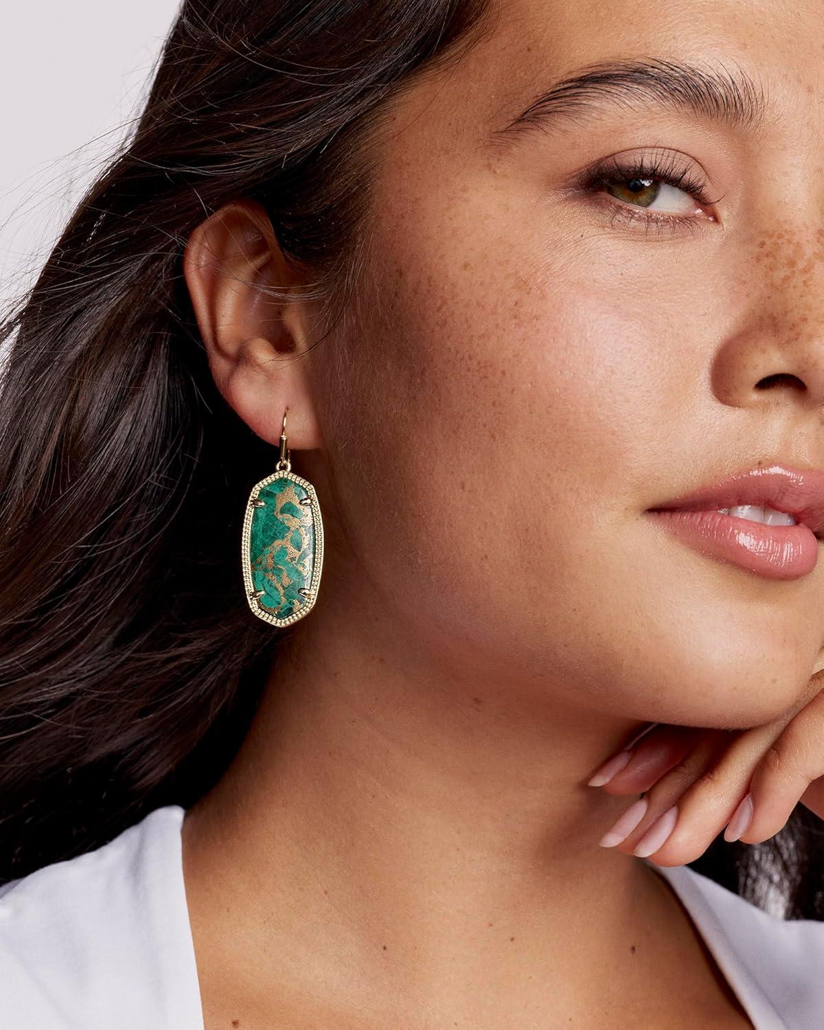 image:imageKendra Scott Elle Drop Earrings in Bronze Veined Green Malachite 14k GoldPlated Brass Fashion Jewelry for Women
