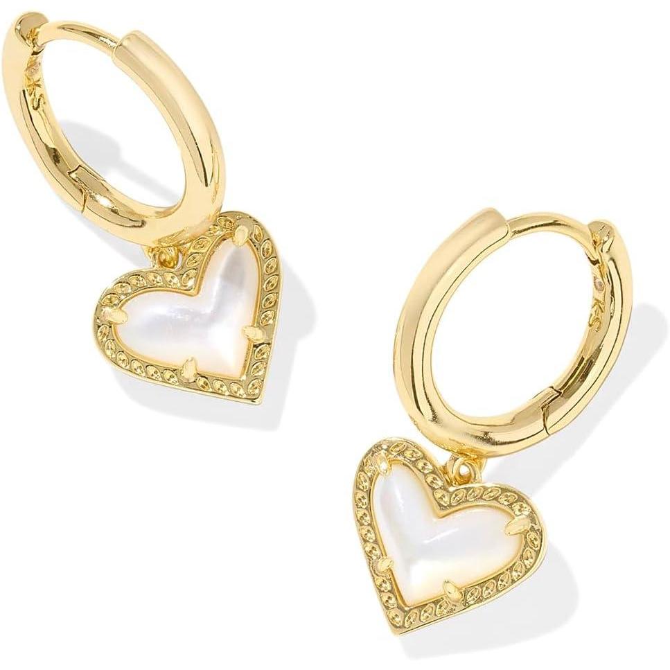 image:imageKendra Scott Ari Heart Huggie Earring in Ivory Mother Of Pearl 14k GoldPlated Brass Fashion Jewelry for Women