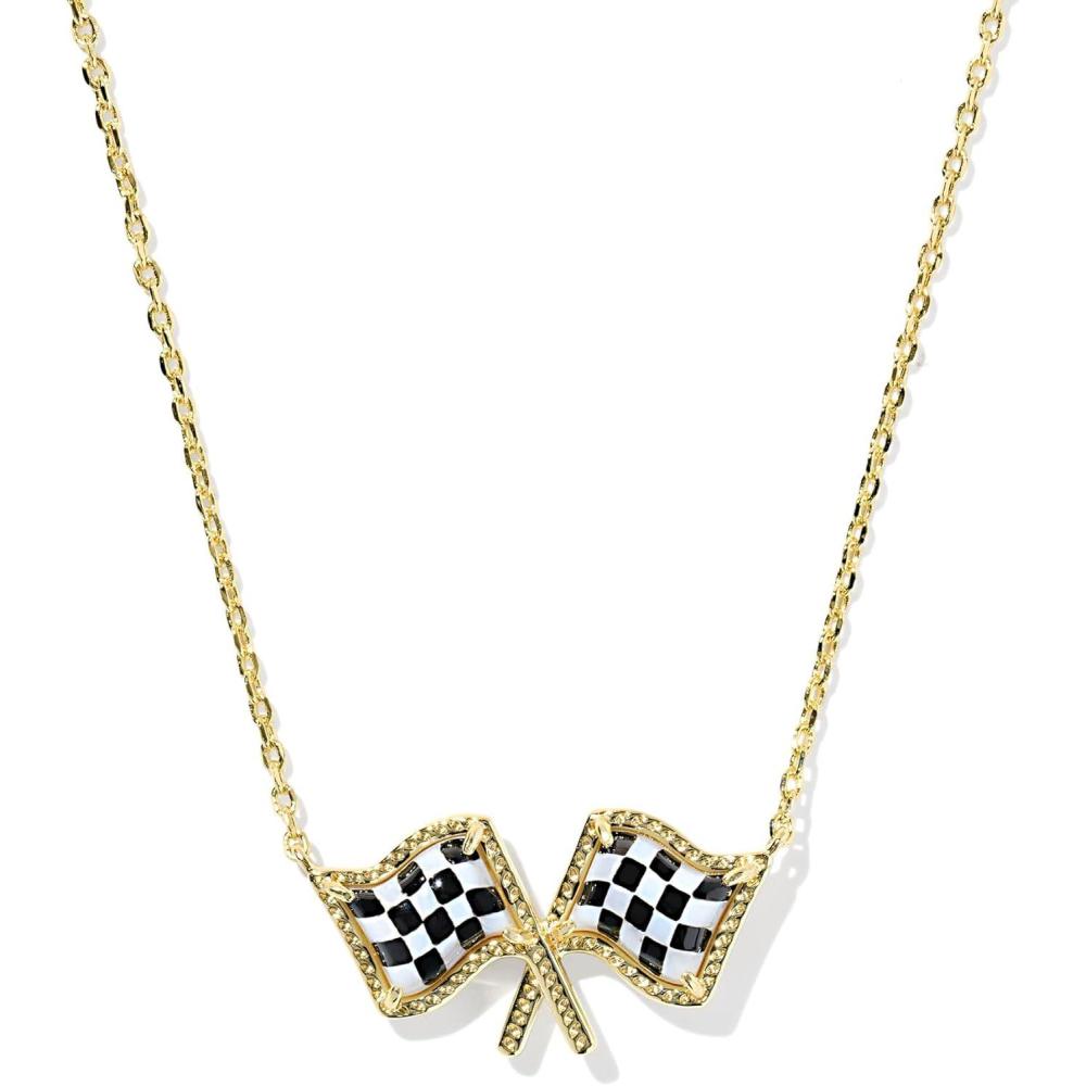image:imageKendra Scott Checkered Flag Pendant Necklace Fashion Jewelry for WomenGOLDWHITE MOTHER OF PEARL