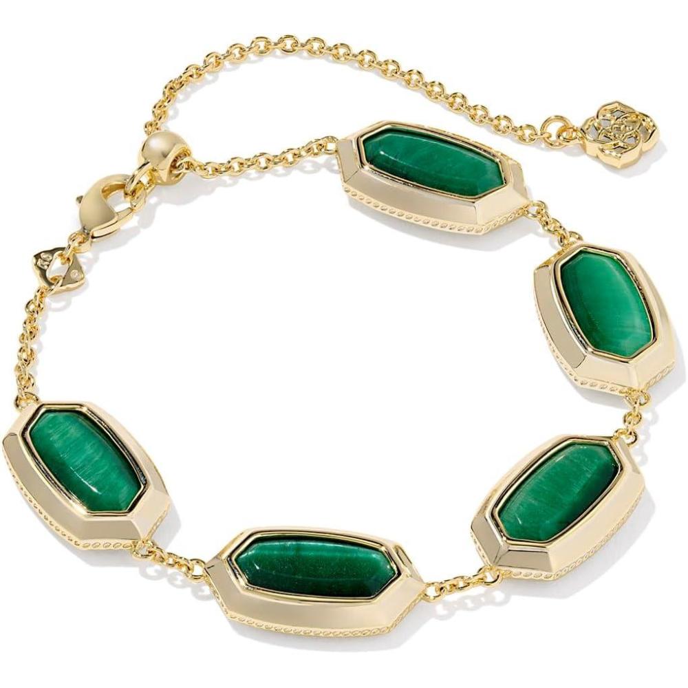 image:imageKendra Scott Elaina Bezel Delicate Chain Bracelet Fashion Jewelry for WomenGOLD GREEN TIGERS EYE