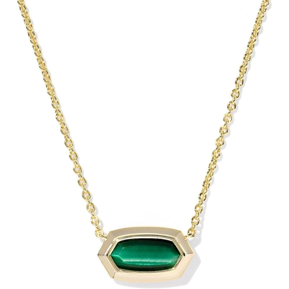 image:imageKendra Scott Elisa Bezel Short Pendant Necklace Fashion Jewelry for WomenGOLD  GREEN TIGERS EYE