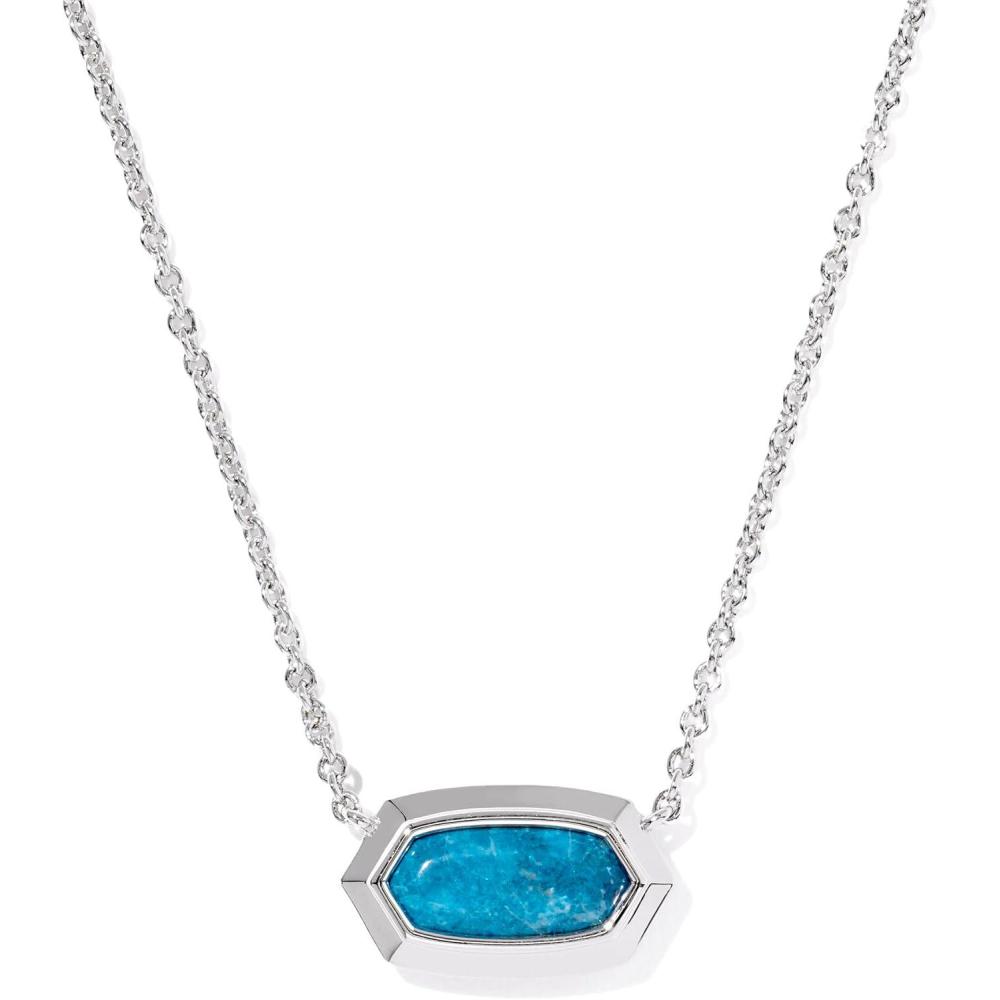 image:imageKendra Scott Elisa Bezel Short Pendant Necklace Fashion Jewelry for WomenRHODIUM  VARIEGATED INDIGO MAGNESITE