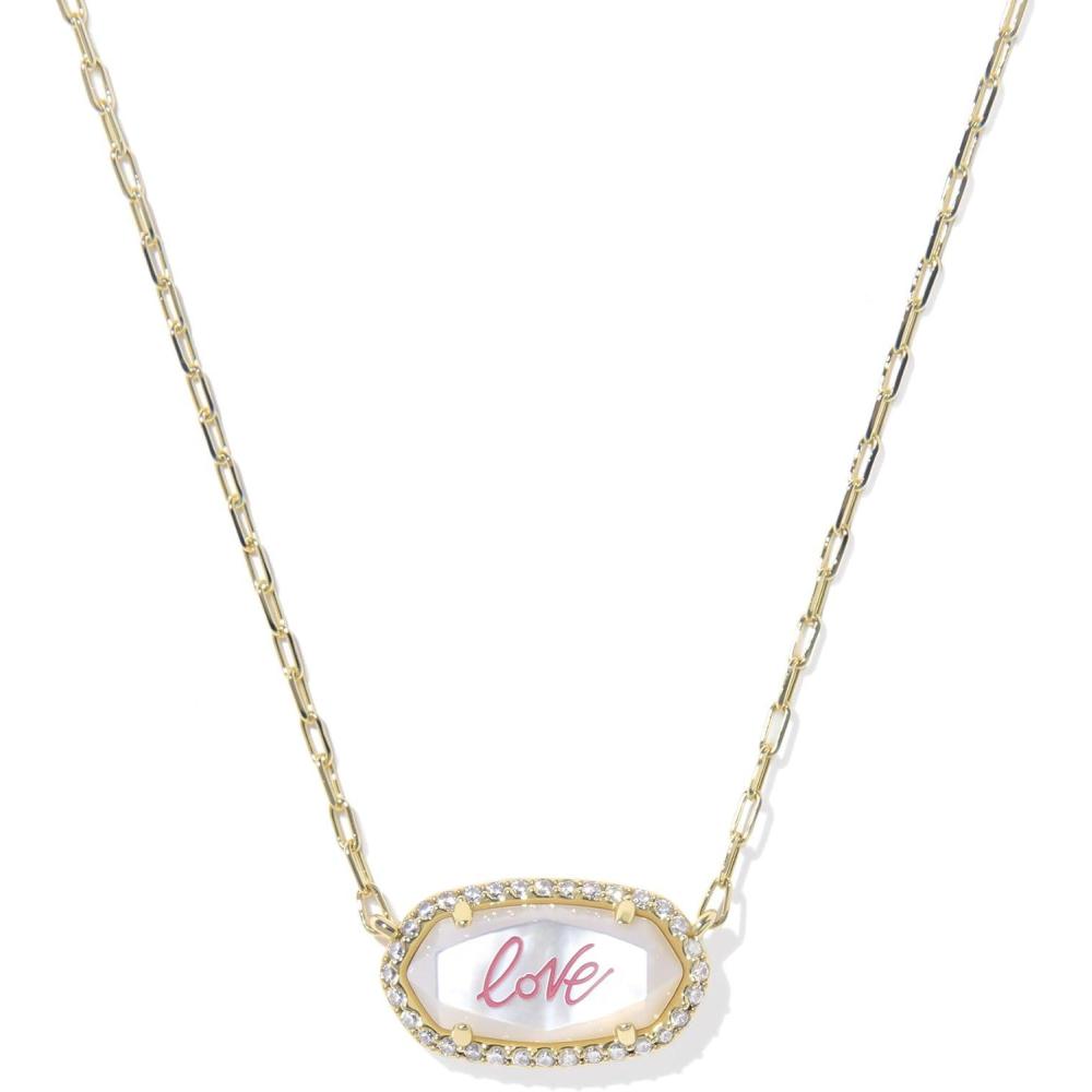 image:imageKendra Scott Elisa Pave Frame Short Pendant Necklace Fashion Jewelry for WomenGOLD IVORY MOTHER OF PEARL LOVE SCRIPT
