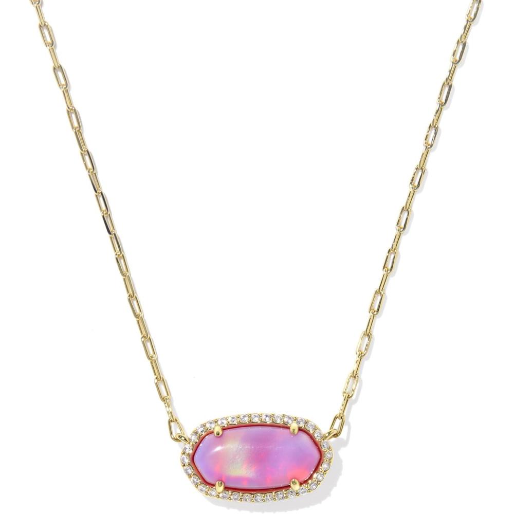 image:imageKendra Scott Elisa Pave Frame Short Pendant Necklace Fashion Jewelry for WomenGOLD PINK OPALESCENT RESIN