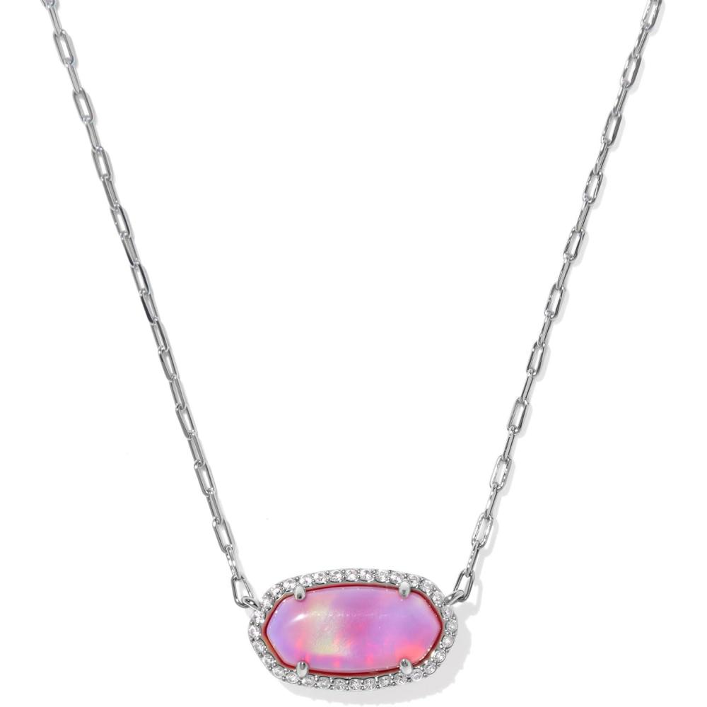 image:imageKendra Scott Elisa Pave Frame Short Pendant Necklace Fashion Jewelry for WomenRHODIUM PINK OPALESCENT RESIN