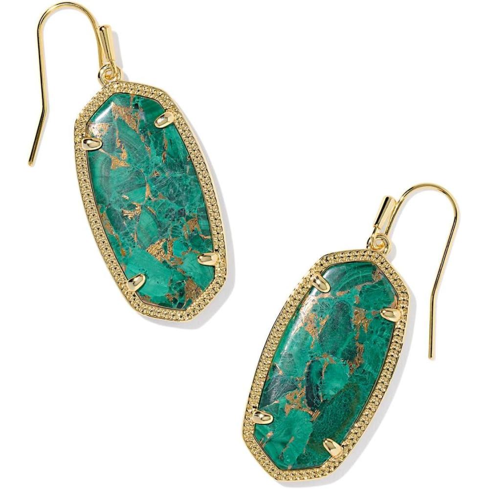 image:imageKendra Scott Elle Drop Earrings in Bronze Veined Green Malachite 14k GoldPlated Brass Fashion Jewelry for Women