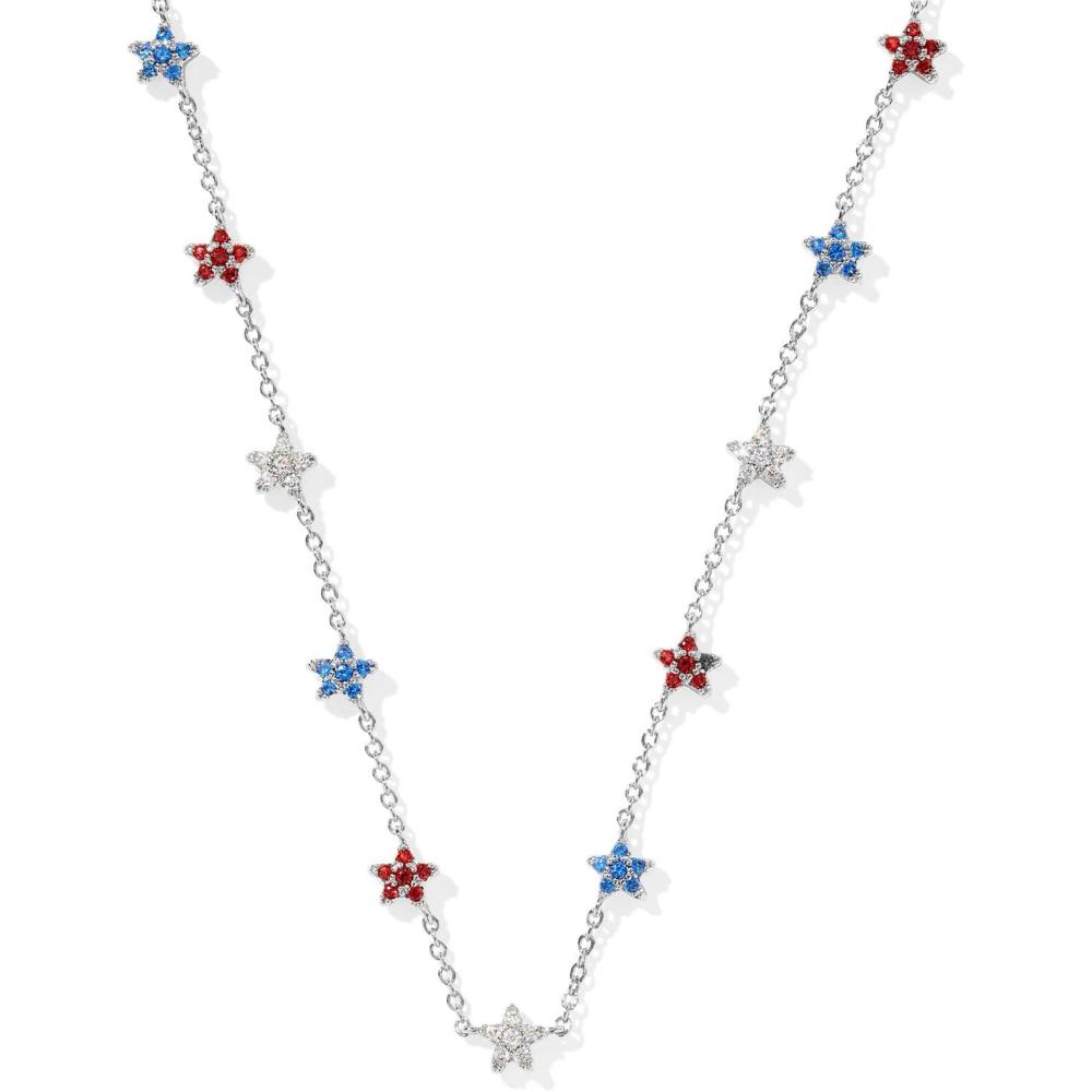 image:imageKendra Scott Sierra Star Crystal Strand Necklace Fashion Jewelry for WomenRHODIUM RED WHITE BLUE MIX