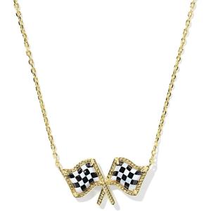 Kendra Scott Checkered Flag Pendant Necklace, Fashion Jewelry for Women(GOLD-WHITE MOTHER OF PEARL)